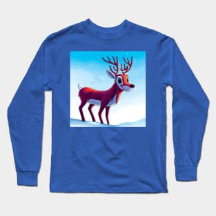 Cute Cartoon Reindeer in the Snow Long Sleeve T-Shirt